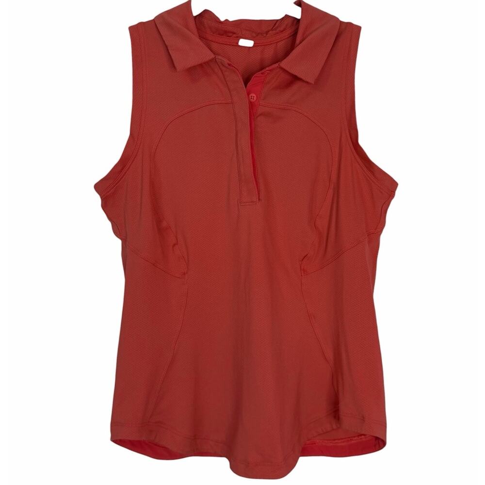 Lululemon Quick-Dry Sleeveless Polo Shirt 4 Coral Pink Tennis Golf Pickleball